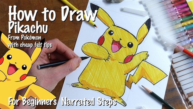 How to Draw Pikachu from Pokémon with cheap felt tip pens from Poundland a test!