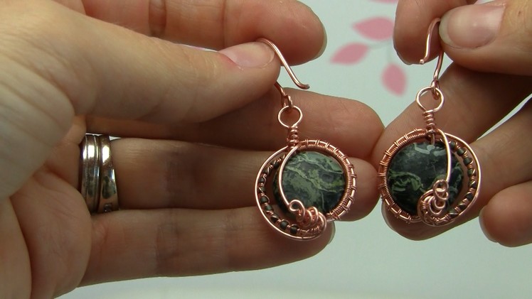 Begginer.Intermediate Wire Wrapped Gemstone Bead Copper Earrings