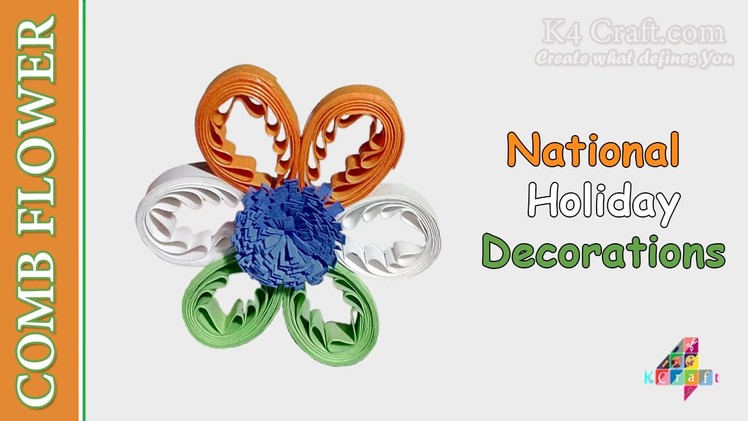 DIY: Video Making Indian Tricolour Flag Quilling "Comb Flower" - Independence day