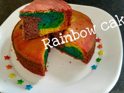 How To Make homemade Rainbow Cake Recipe for beginners.Without oven.eggless cake in cooker.tasty#253