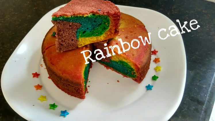 How To Make homemade Rainbow Cake Recipe for beginners.Without oven.eggless cake in cooker.tasty#253