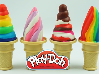 How to Make Play Doh Soft Serve Rainbow Ice Cream with Molds Fun and Creative videos for toddlers