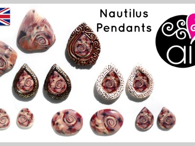 Polymer Clay Tutorial | Ammonite Cabochon | Nautilus Pendants | Embedding with Fimo | ENGLISH