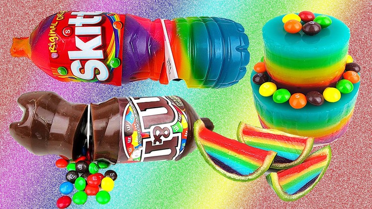 Rainbow Jello Soda Bottle, Cake & Watermelon! AWESOME Gummy Skittles M&Ms Jelly Treats