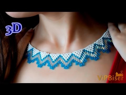 Beaded Necklace with Seed&Bugle Beads. 3D Beading Tutorial