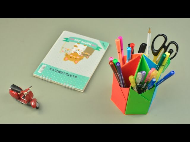 DIY Pen holder -  Khay đựng bút bằng giấy màu | Khéo tay