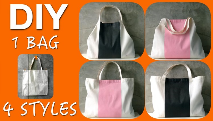 DIY Tote Bag : Flat Cloth Bag to Glam Tote Bag 4-in-1 !