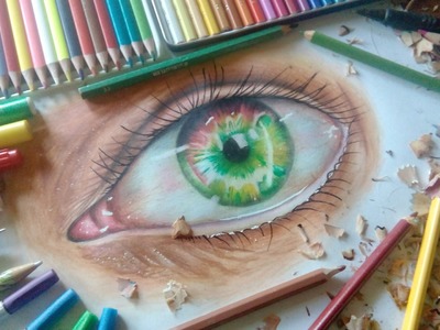 How to draw a realistic eye-colored pencil drawing