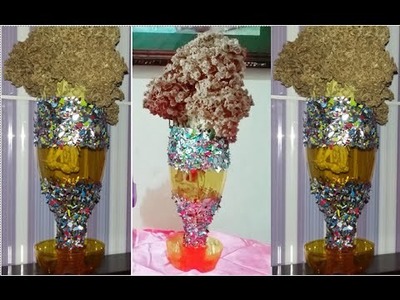DIY flower vase from plastic bottles and snack packs - cara embuat vas dari botol