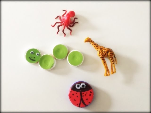 DIY Fridge magnet.Recycle bottle cap.small toys.Easy kids craft project