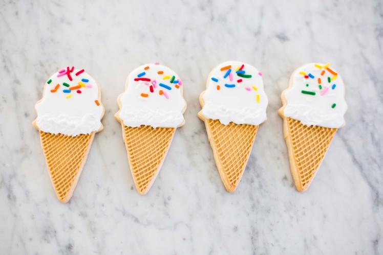How to Decorate Ice Cream Cone Cookies - Cookie Decorating Tutorial by Ollie and Bird