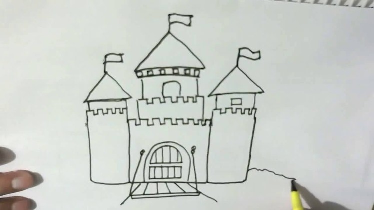 How to draw a cartoon castle  - in easy steps for children, kids, beginners Step by step