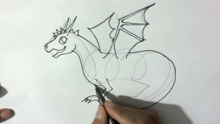 How to draw a cartoon Dragon  - in easy steps for children, kids, beginners