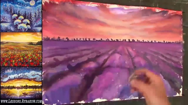 How to paint a landscape Lavender field at sunset.