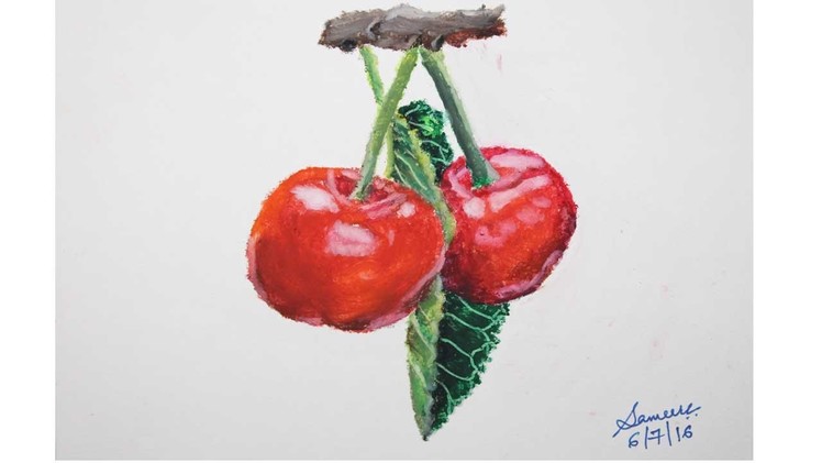 Oil Pastel Tutorial | How to draw Cherries | Saminspire