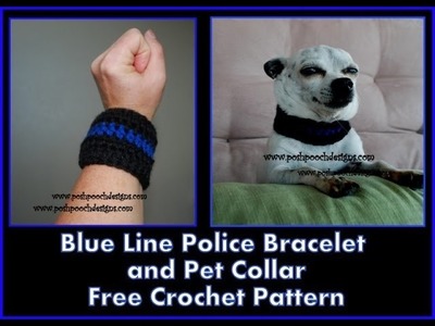 Thin Blue Line Crochet Bracelet and Dog Collar