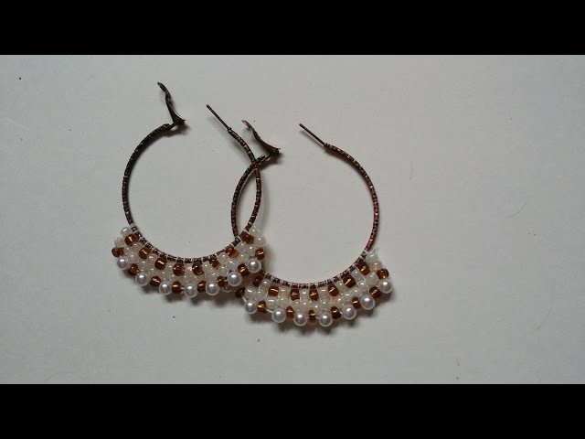 Handmade beaded hoop earrings  tutorial. DIY elegant beaded earrings