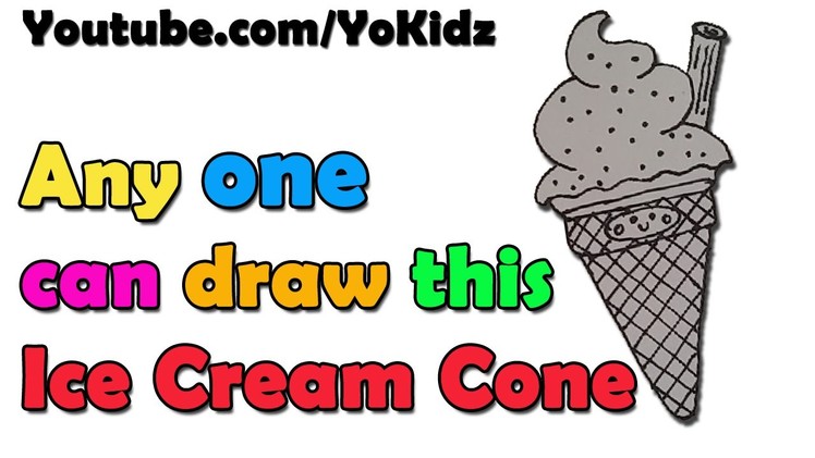 How to draw a cute cartoon ice cream cone for kids - easy and simple