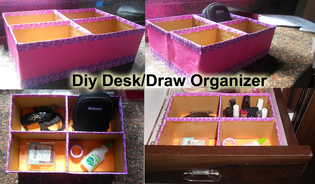 Diy desk organizer, draw organizer with cardboard boxes