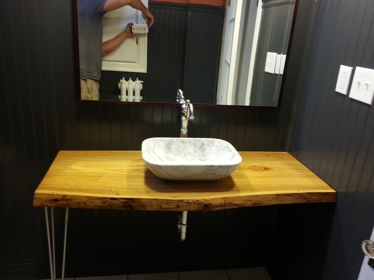 DIY Pintrest Bathroom Makeover with live edge counter top