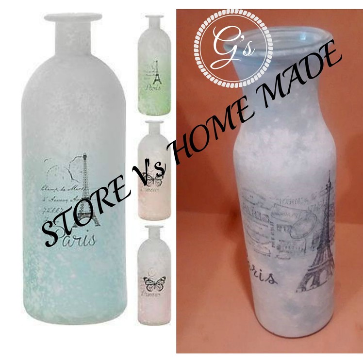 (£1) Pound Store Craft -  Glass Vase.Bottle Painting and Stamping Technique DIY.Tutorial