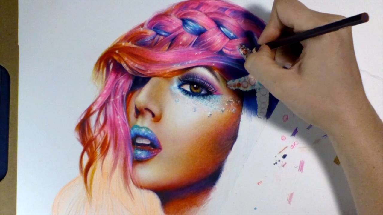 Colored Pencil Rainbow Hair Drawing