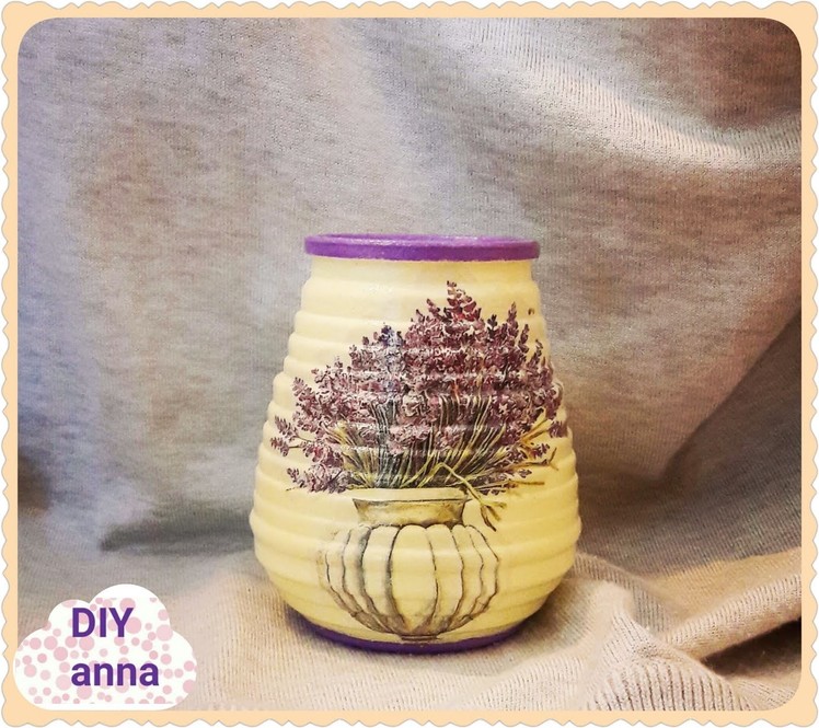Decoupage vase with lavender napkin DIY ideas decorations craft tutorial