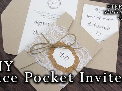 How to make rustic lace pocket wedding invitations with cork tag | DIY invitation