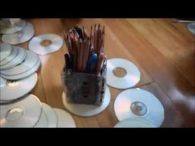 Super fast DIY- re used old Cassette.cd PENCIL HOLDER.  TODDLER CHAOS