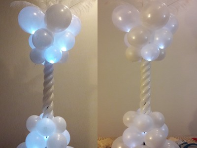 DIY Balloon column with balloon lights and feathers  Great Balloon Decoration piece