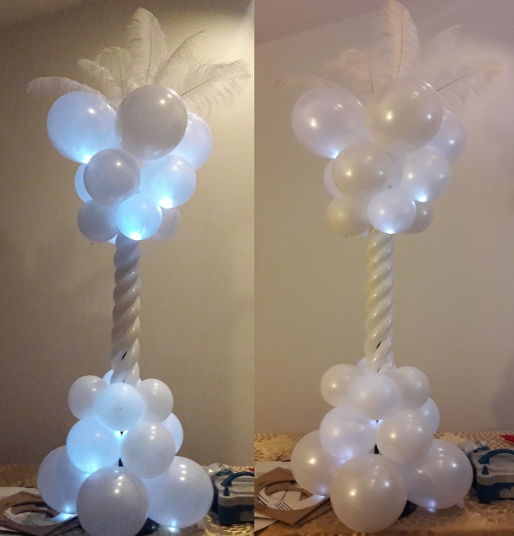 DIY Balloon column with balloon lights and feathers  Great Balloon Decoration piece