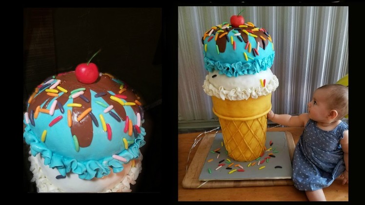 Ice cream cone cake with dummy cake cone (diy cheap dummy cake)