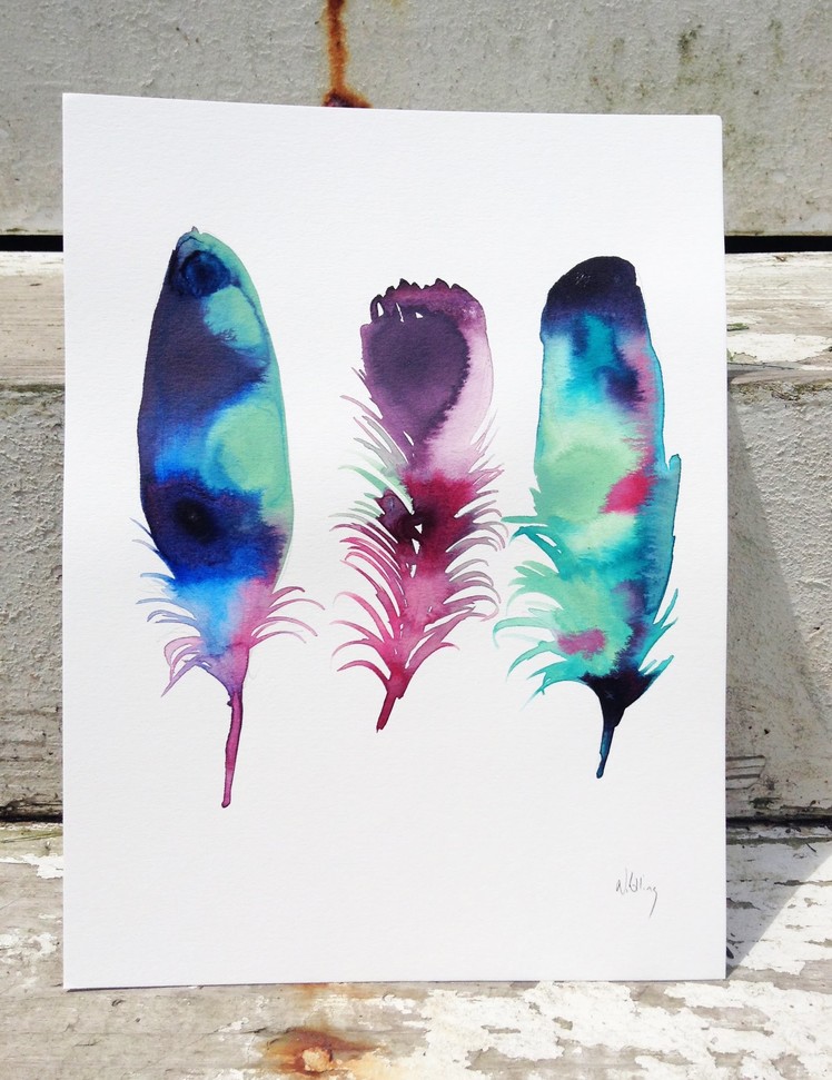 DIY ink drop technique feather painting