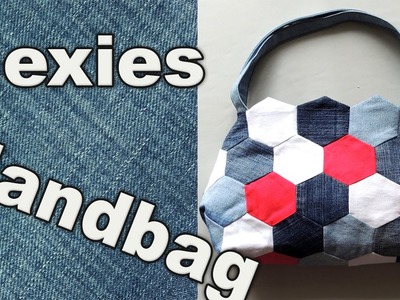 DIY mini Hexies Handbag made from Old Jeans Scraps From Scratch. Recycling.