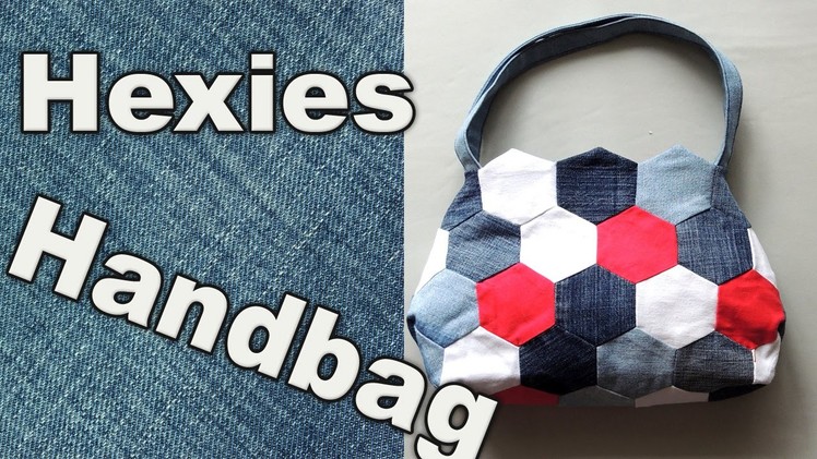 DIY mini Hexies Handbag made from Old Jeans Scraps From Scratch. Recycling.