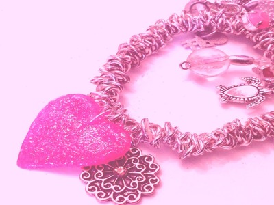 Glittery pink hot glue heart pendant ---- DIY Hot Glue Charms