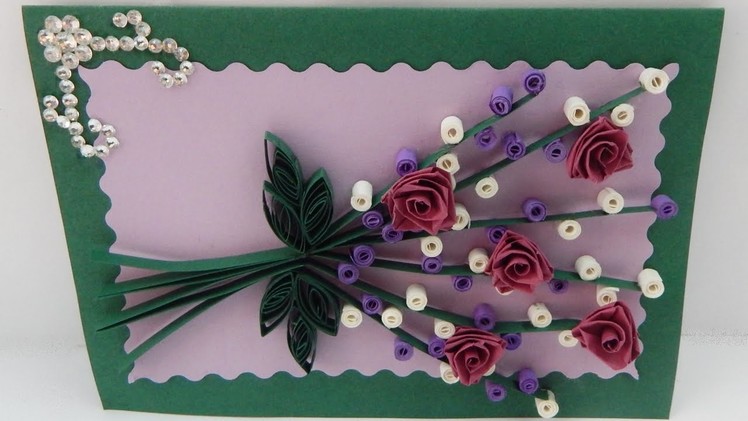How to make a greeting card with quilling flowers DIY (tutorial + free pattern)