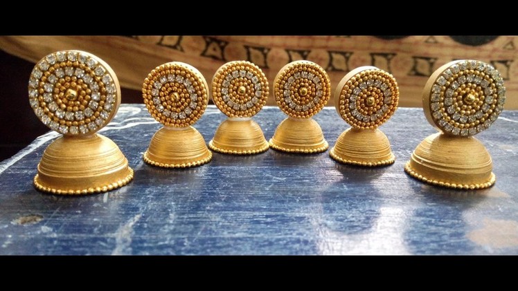 How to make Golden Quilling jumka  with rhinestone stud-DIY