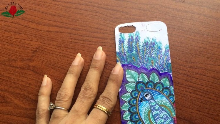 DIY henna art peacock doodle phone cover using gel pen