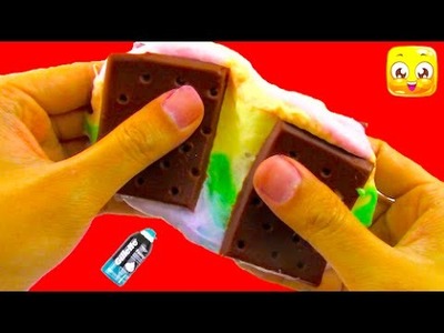 Play Doh Rainbow Ice Cream Sandwich Easy! FLUFFY SLIME DIY No Borax, Liquid Starch, Baking Soda