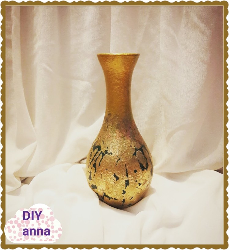 Decoupage shabby chic antique vase with gold leaf gilding DIY ideas decorations craft tutorial