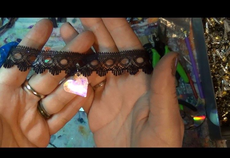 DIY Tumblr Necklaces  holographic jewelry  choker with a cd Instagram inspired
