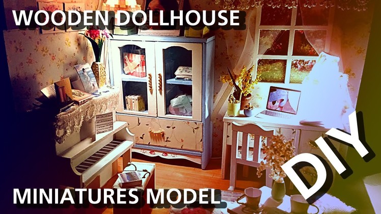 DIY ♥ Wooden Dollhouse Miniatures Model Building Kits with working lights