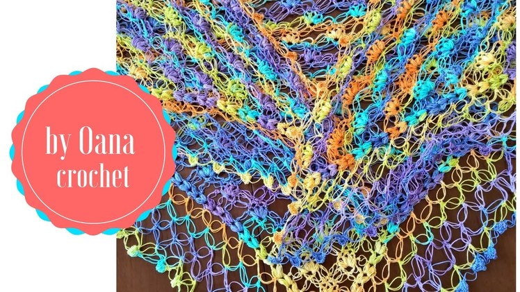 Crochet Solomon knot&puff triangle shawl