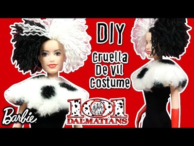 Disney Villains Cruella De Vil Costume for Barbie Doll - DIY Barbie Dress Easy Tutorial