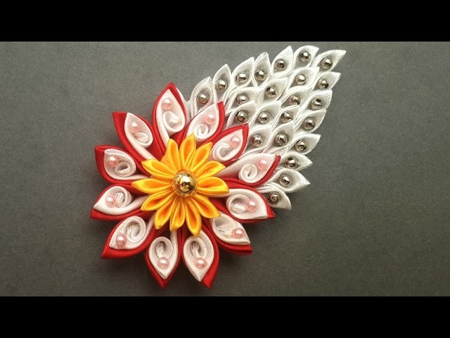 DIY How to Make Easy Beaded Satin Ribbon Flower Accessory | Kanzashi DIY Crafts