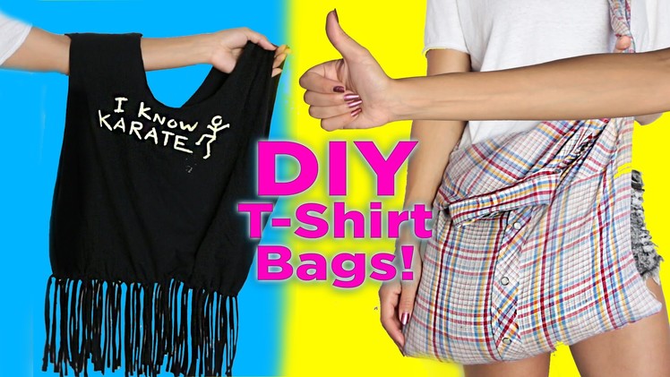 DIY T-Shirt Bag. No Sew. 2 DIY T Shirt Tote Bags. Easy DIY