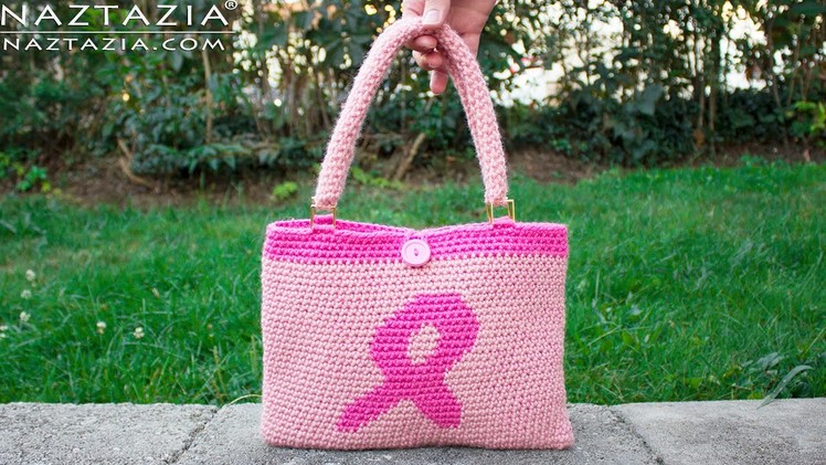 DIY Tutorial - How to Make Pink Awareness Ribbon Tapestry Crochet Handbag - For Breast Cancer Bolsa