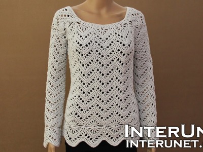 Long sleeve sweater crochet pattern. Learn how to crochet lace pullover.