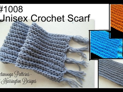 UNISEX RIBBED CROCHET SCARF, crochet tutorial, free pattern, #1008